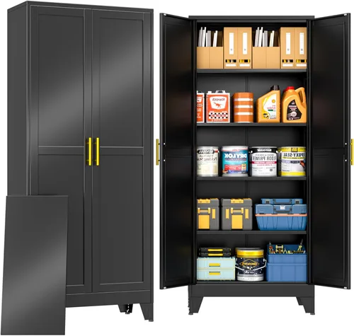 Miniatura 16 de PAOFIN Armario de almacenamiento de metal, archivadores de acero de 35 pulgadas de alto con puertas con cerradura y estantes ajustables, gabinete