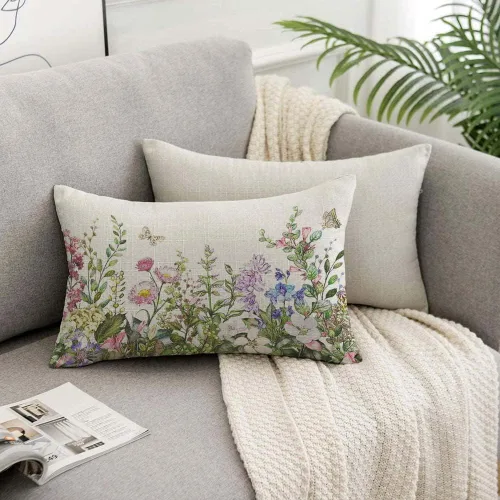 Miniatura 7 de TKS MITLAN Funda de Almohada Decorativa de Flores Silvestres y Hojas, Funda de Cojín Botánica de Primavera Acuarela Hierbas, Fundas de Almohada