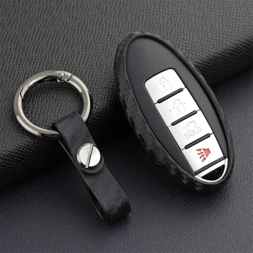 Funda para Llavero de Silicona Suave con Textura de Fibra de Carbono para Nissan 370Z Altima Armada Frontier GT-R Leaf Maxima Murano Pathfinder