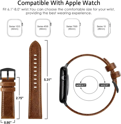 Miniatura 2 de EDIMENS - Correas de cuero compatibles con Apple Watch de 1.81 pulgadas, 1.77 pulgadas, 1.73 pulgadas, 1.65 pulgadas (Serie 1 2 3) para hombre