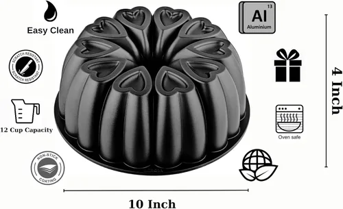 Miniatura 2 de Molde para Pastel de Aluminio Fundido en Forma de Corazón, Revestimiento de Titanio, Antiadherente, 12 Tazas, Resistente, Molde de 10 Pulgadas
