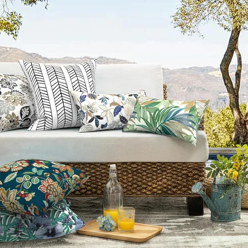Miniatura 248 de Juego de 2 almohadas para exteriores de 16 x 16 pulgadas, repelentes al agua con interiores, para muebles de patio, hogar, jardín, geometría bohemia