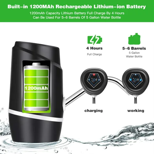 Miniatura 8 de Dispensador de agua de 5 galones, bomba eléctrica portátil de agua potable, carga universal mediante USB, para garrafones de 2 a 5 galones, incluye