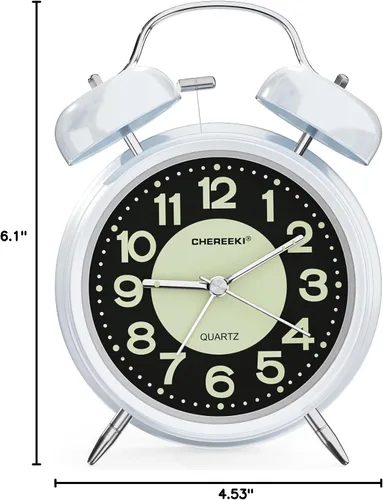 Miniatura 9 de CHEREEKI - Reloj despertador potente para personas que duermen profundamente, reloj analógico silencioso sin marcas con luz de fondo, esfera