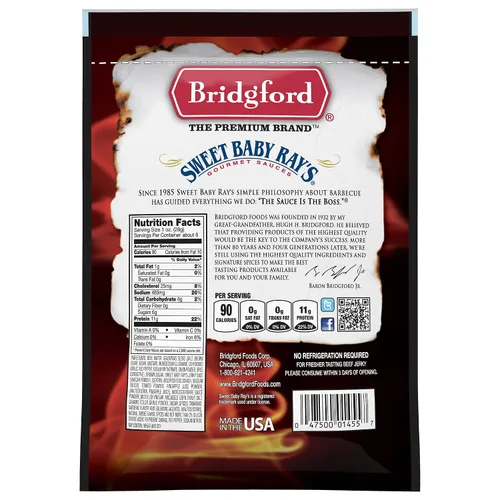 Miniatura 2 de Bridgford Sweet Baby Ray's Beef Jerky Sweet N Spicy - Paquete de 2 unidades de 6.2 onzas, cecina de res picante endulzada con alto contenido