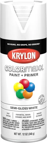 Krylon K05580007 COLORmaxx Pintura en aerosol y base para uso en interiores y exteriores, color blanco semibrillante, 12 onzas (paquete de 1)