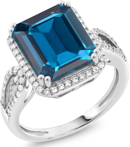 Miniatura 32 de Gem Stone King 5-8 Cttw Halo Ring for Women 925 Sterling Silver Emerald Cut 12X10MM Gemstone Birthstone Fine Jewelry for Her Mom Wife
