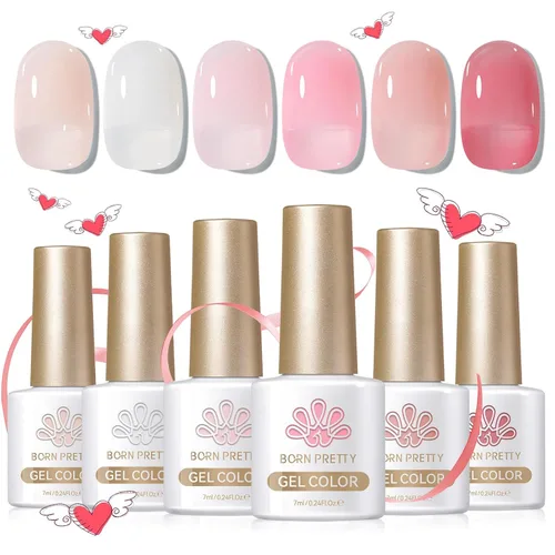 Miniatura 33 de Born Pretty Esmalte de uñas de gel de color ámbar cristal marrón naranja burdeos rojo negro para otoño e invierno, esmalte de uñas transparente