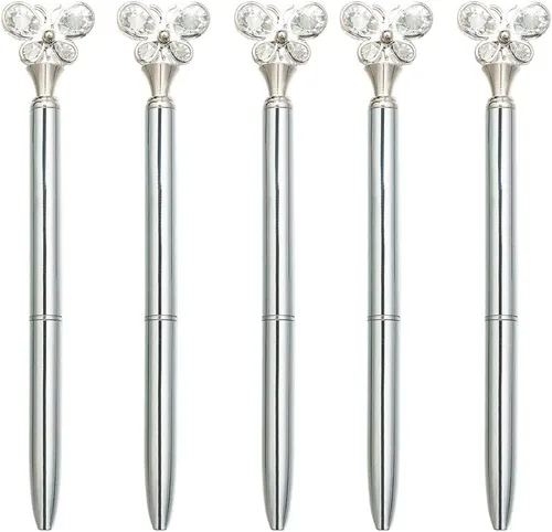 Miniatura 12 de CLARA 8 Uds Big Diamond Bolígrafos Rhinestone Crystal Metal Bolígrafo Negro Tinta Plata Plateado diamante