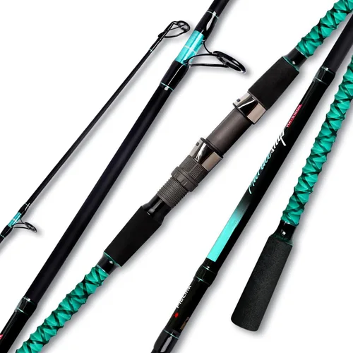 Fiblink - Caña de pescar portátil para surf, giratoria, de 2/3/4 piezas de fibra de carbono para agua salada, de 9'/10'/12'/13'/15'