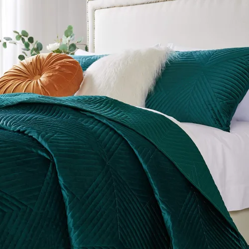 Miniatura 5 de Greenland Home Fashions Juego de edredón de terciopelo finamente cosido, 3 piezas King/Cal King, color verde azulado Riviera Riviera Teal