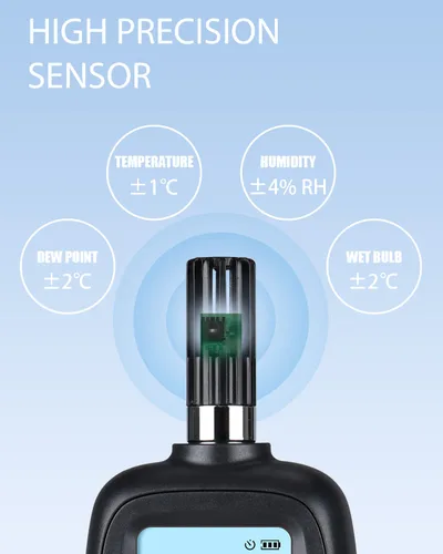 Miniatura 3 de Wintact Medidor digital de temperatura y humedad, termómetro higrómetro monitor con punto de rocío y temperatura de bombilla húmeda, luz de fondo