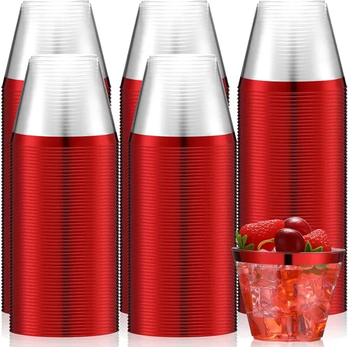 Miniatura 8 de Lounsweer 100 piezas de vasos de plástico con borde de 9 onzas, vasos de cóctel transparentes para boda, vasos de vino desechables resistentes