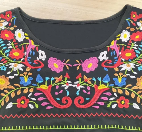 Miniatura 3 de Blusas bordadas mexicanas para mujer, de manga corta, para fiesta, blusas florales campesinas