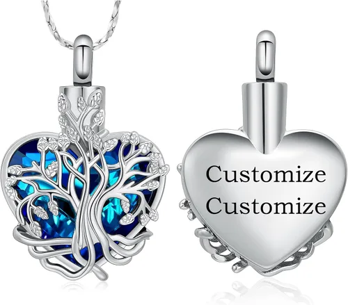Miniatura 28 de Imrsanl Collar de urna de árbol de la vida con forma de corazón, joyería de cremación para hombres y mujeres, recuerdo, joyería conmemorativa