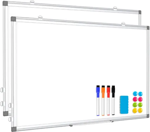 Miniatura 28 de Pizarra blanca de doble cara, marco de aluminio negro, pizarra magnética de borrado en seco de 24 x 18 pulgadas para pared, pizarra blanca montada