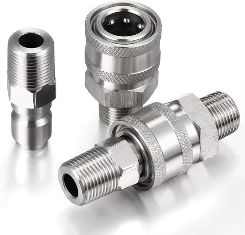 Miniatura 6 de Hotop NPT - Kit de conector rápido macho y hembra de acero inoxidable de 3/8 pulgadas (4 piezas)