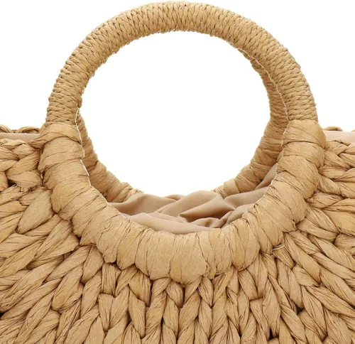 Miniatura 4 de Bolso Hobo grande de paja tejida a mano para mujer, con asa redonda, anillo Toto Retro Summer Beach Straw Bag