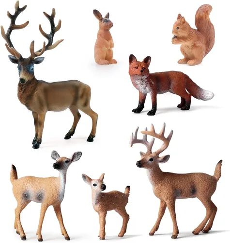 Miniatura 7 de SIENON 18 piezas de figuras de animales del bosque, miniaturas de animales del bosque para bebés con búho, erizo, zorro, ardilla, oso, mono, ciervo