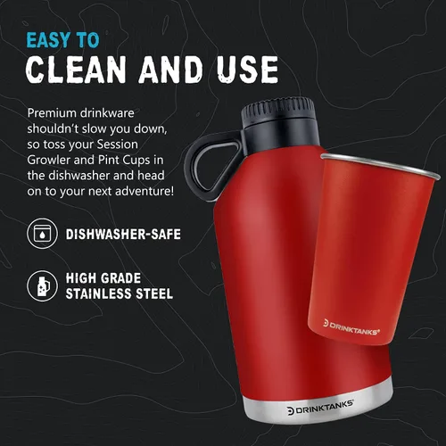 Miniatura 4 de DrinkTanks® - Growlers de acero inoxidable de 64 onzas para cerveza y tazas de acero inoxidable de 16 onzas, cultivador de cerveza aislado con 2