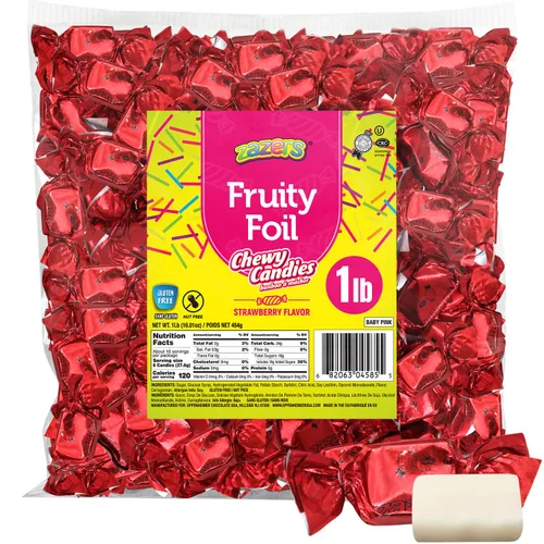 Miniatura 10 de Zazers Caramelo masticable de caramelo marrón – Bolsa de 1 libra de caramelo masticable Zazers Fruity Foil – Sabor caramelo, envuelto