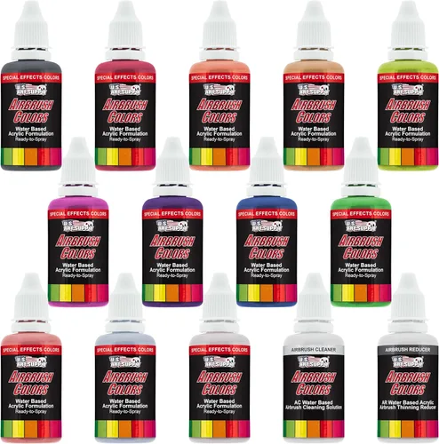 U.S. Art Supply Juego de pintura para aerógrafo - 12 colores perlados con reductor y limpiador, pintura de aerógrafo lista para pulverizar, 1 onza