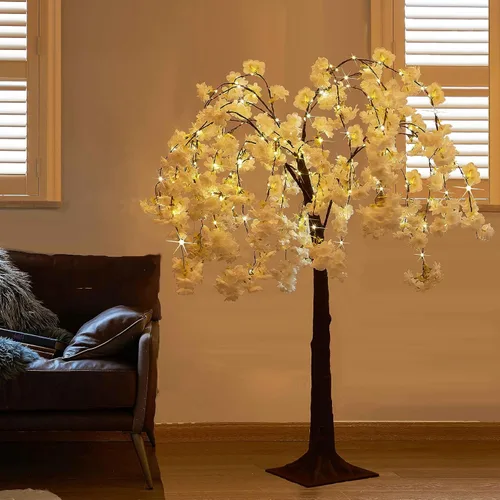 Miniatura 10 de Hairui Árbol de Flores Artificiales de Gypsophila con Luces 5 Pies 126 LED, Árbol de Ramas de Gypsophila Preiliminado para Decoración de Bodas