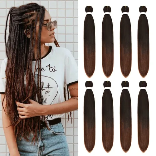 Miniatura 52 de 8 paquetes de extensiones preestiradas - 16 pulgadas de cabello trenzado premium, 55G/paquete, sin picazón, fijación en agua caliente, textura Perm