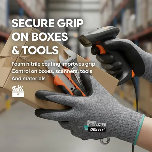 Miniatura 3 de DEX FIT Premium Black Work Gloves FN331, 3D Comfort Fit, Power Grip, Touchscreen, Nitrile Coated