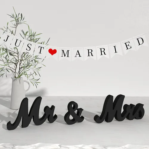 Miniatura 6 de VIOPVERY Letrero de Mr and Mrs y Just Married, letreros de Mr & Mrs para mesa de boda, letras grandes de madera para mesa de amor, accesorios
