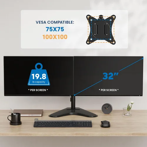 Miniatura 4 de Mount-It! Soporte de monitor doble para escritorio, soporte de monitor independiente para 2 pantallas de hasta 32 pulgadas, altura ajustable