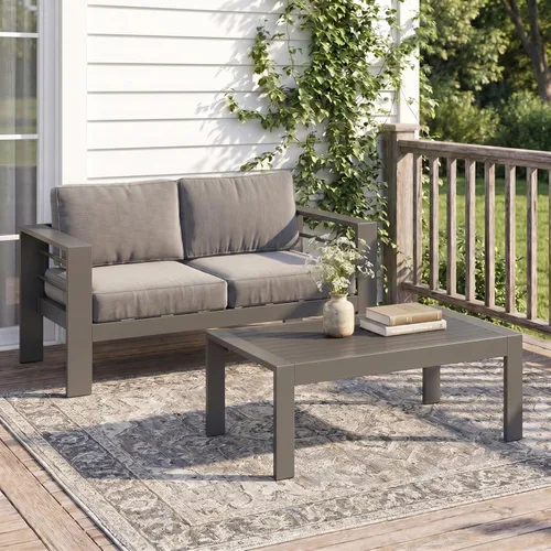 Miniatura 23 de Solaste Aluminum Patio Sofa with Coffee Table,3 PCS Patio Furniture Set with Cushions, All-Weather Outdoor Sofa for Balcony, Deck, Backyard, Porch