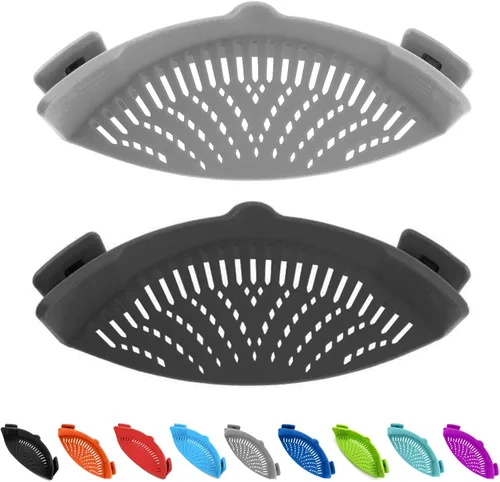 Miniatura 9 de 2 piezas de colador con clip, colador para ollas para pasta, carne, verduras y frutas, coladores de silicona - Se ajusta a todas las ollas y cuencos.