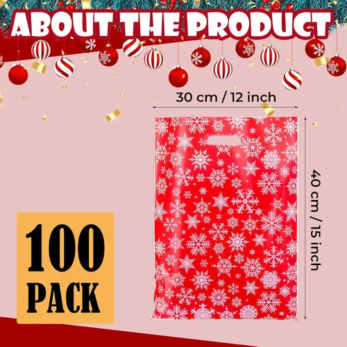 Miniatura 3 de Honoson 100 Piezas Bolsas de Regalo de Plástico de Navidad a Granel 12 x 15 Pulgadas Copo de Nieve Mercancía Navidad Bolsas Reutilizables