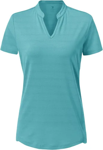Gopune Polo de golf con cuello en V para mujer, sin cuello, manga corta, ligera, de secado rápido, camisetas de tenis para correr