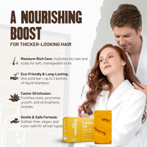 Miniatura 5 de Herbishh Barra de champú de aceite de ricino + barra de acondicionador de aceite de coco, juego nutritivo de cuidado del cabello sólido para cabello