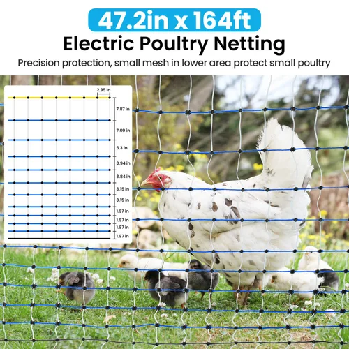 Miniatura 2 de Red eléctrica para aves de corral, 47.2 pulgadas de alto x 164 pies de largo, valla de pollo portátil con postes de fibra de vidrio de doble punta