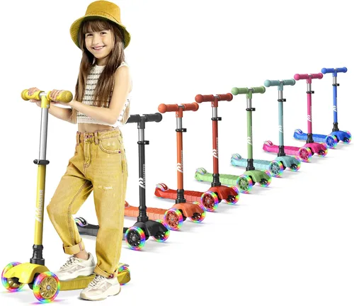 Miniatura 11 de Lifemaster Mini 3-Wheel Kids Scooter with Multi-Color Wheel Lights – 4-Height Adjustable Handlebar, Wide Anti-Slip Deck, Child Safety Certified, Rosa