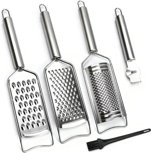 Rallador de queso, rallador de limón con asa, rallador de cocina, juego de 5 unidades de acero inoxidable para especias de queso, jengibre, ajo,