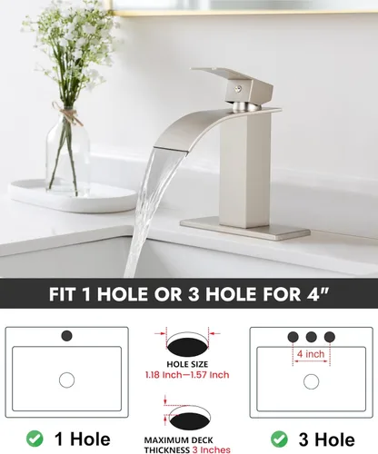 Miniatura 4 de Midanya Grifo de baño con boquilla de cascada de una sola manija, grifo de lavabo de baño de 1 agujero, moderno grifo de lavabo de lavabo de RV