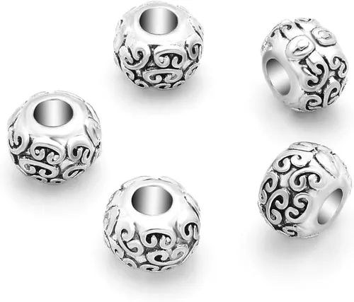 Miniatura 8 de 10 cuentas sueltas de gran agujero de flor de rosa (agujero de 0.177 in) espaciador de metal plateado antiguo para manualidades de joyería MEC-E3