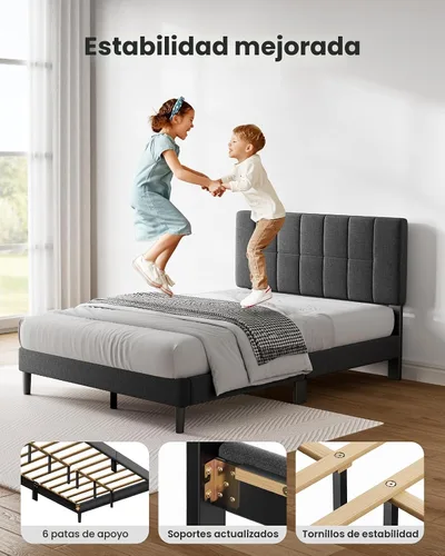Miniatura 4 de Pipishell - Base de cama Queen con 12 patas engrosadas y cabecero tapizado en tela, capacidad de peso de 1300 lbs, cabecero ajustable, no necesita