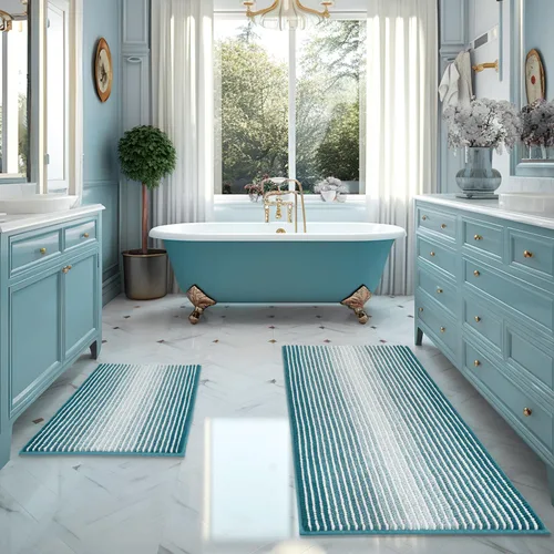 Miniatura 66 de BSICPRO Juegos de Alfombras y Tapetes para Baño, Juego de Alfombra de Baño de Felpilla Gruesa Absorbente de 2 Piezas Antideslizante, Tapetes Suaves