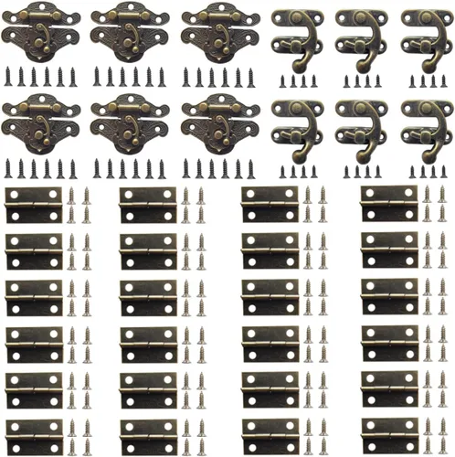 Miniatura 7 de 24 juegos de bisagras y pestillos con ganchos retro para cajas de joyería, pestillos pequeños bisagras para hardware de cajas de madera, bisagras