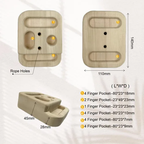 Miniatura 2 de Tabla de escalada en roca para entrenamiento de escalada como diapasón de escalada con jarras, pendientes y bordes, bolsillos como estación