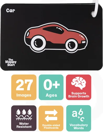 Miniatura 5 de Happy Start Tarjetas de Bebé de Alto Contraste para Recién Nacidos - Tarjetas en Blanco y Negro, Resistentes al Agua, Sin BPA, Tarjetas Educativas
