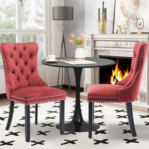Miniatura 20 de Juego de 6 Sillas de Comedor Tapizadas de Terciopelo, Sillas Laterales de Cocina de Estilo Moderno con Ribete de Tachuelas y Patas de Madera, Anillo