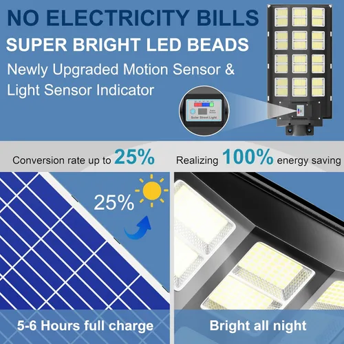 Miniatura 3 de Luz de calle solar loyoele de 8000 W para exteriores, resistente al agua, luz de calle LED solar al aire libre de 120,000 lúmenes 7000 K
