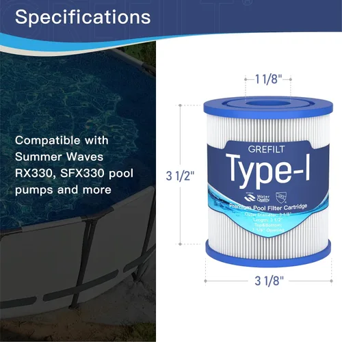 Miniatura 2 de Cartuchos de filtro de piscina tipo I, diseñados para bombas de filtro de 330 GPH de verano en piscinas sobre el suelo, paquete de 6