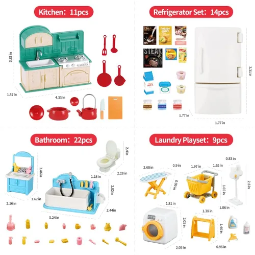 Miniatura 6 de TAKIHON Muebles para Casa de Muñecas, Juego de Juguetes de Cocina y Baño, Juego de Refrigerador y Lavadora para Niños, Accesorios en Miniatura